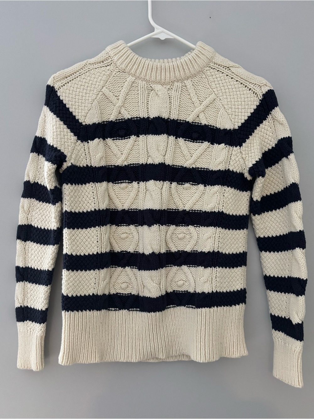Vineyard Vines Striped Cable Knit Crewneck Sweater - Cream & Navy